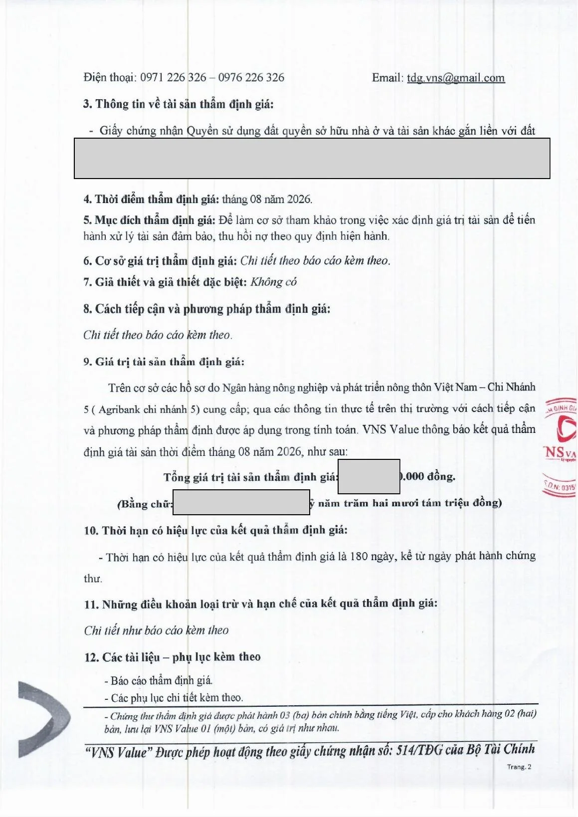 Chứng thư thẩm định giá - trang 2